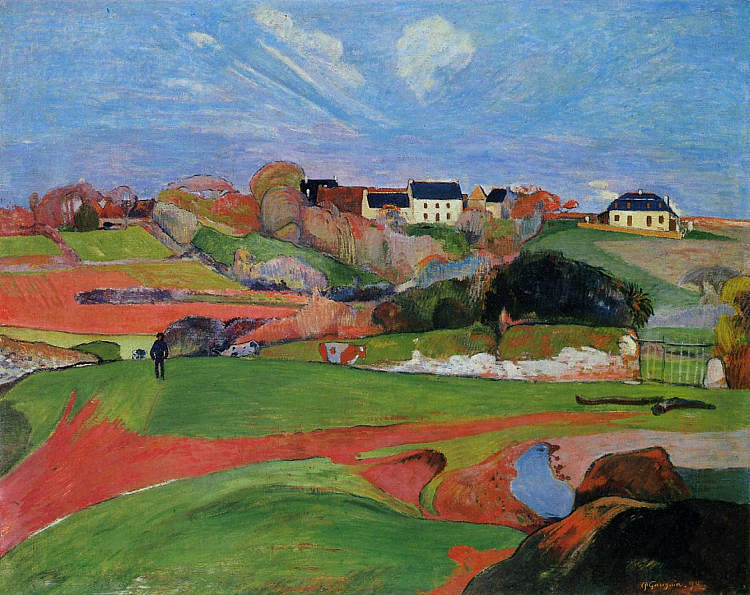 勒波尔杜的景观 Landscape at Le Pouldu (1890; France  )，保罗·高更