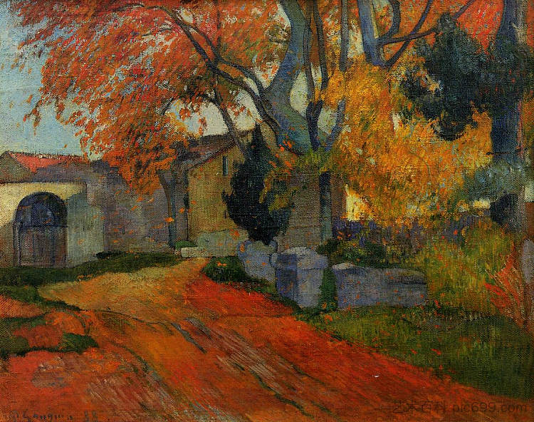 阿尔尚巷，阿尔勒 Lane at alchamps, Arles (1888; Arles-sur-tech,France  )，保罗·高更