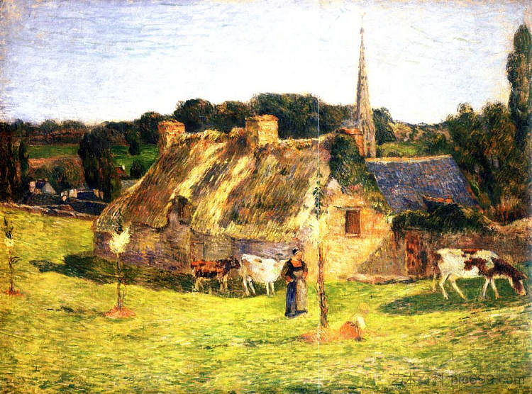 Lollichon's Field和Pont-Aven教堂 Lollichon's Field and the Church of Pont-Aven (1886; Pont-aven,France ),保罗·高更