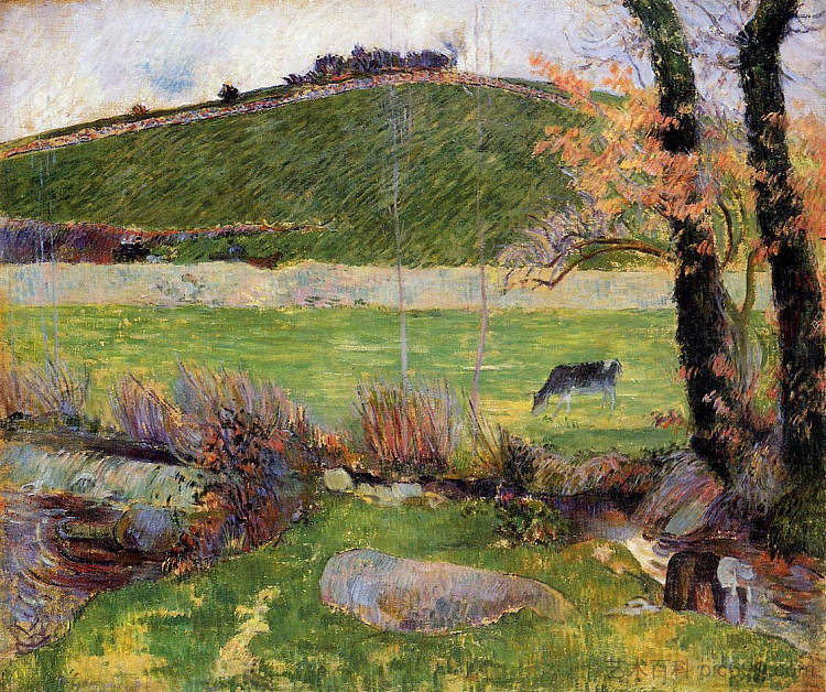 艾文河畔的草地 Meadow at the banks of Aven (1888; Pont-aven,France  )，保罗·高更