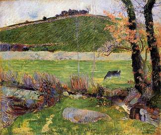 艾文河畔的草地 Meadow at the banks of Aven (1888; Pont-aven,France                     )，保罗·高更