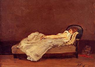 梅特在沙发上睡着了 Mette asleep on a sofa (1875; Paris,France                     )，保罗·高更