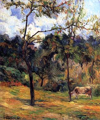 诺曼底风景：草地上的牛 Normandy Landscape: Cow in a Meadow (1884; Déville-lès-rouen / Maromme / Déville,France                     )，保罗·高更