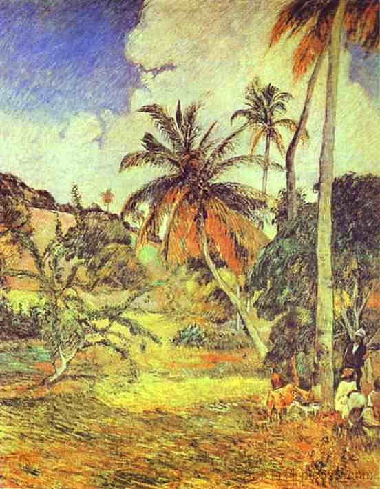 马提尼克岛的棕榈树 Palm trees on Martinique (1887; Martinique  )，保罗·高更