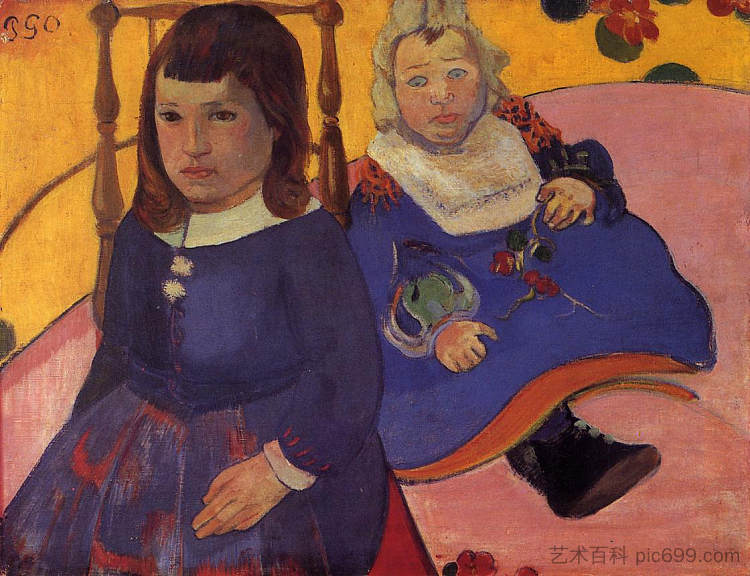 两个孩子的肖像（保罗和让·舒夫内克） Portrait of two children (Paul and Jean Schuffneker) (c.1889; France  )，保罗·高更