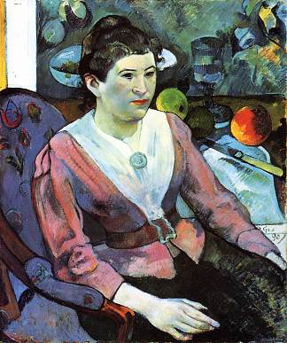 女人肖像与塞尚的苹果静物 Portrait of woman against the Cezanne’s still life with apples (1890; France                     )，保罗·高更