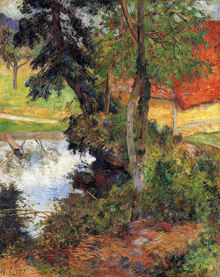 水边的红色屋顶 Red roof by the water (1885; France  )，保罗·高更