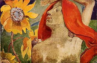 红发女人和向日葵 Redheaded woman and sunflowers (c.1890; France                     )，保罗·高更