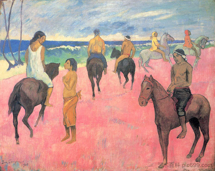 海滩上的骑手 II Riders on the Beach II (1902; French Polynesia  )，保罗·高更