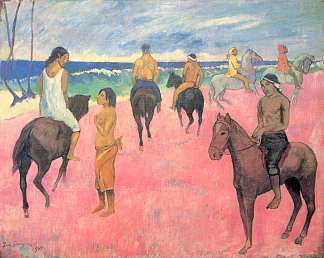 海滩上的骑手 II Riders on the Beach II (1902; French Polynesia                     )，保罗·高更