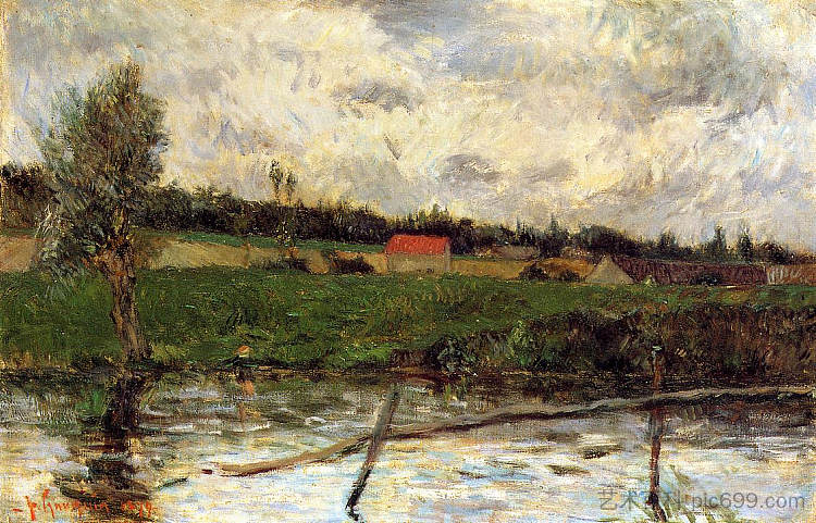 河滨(布列塔尼景观) Riverside (Breton landscape) (1879; France ),保罗·高更