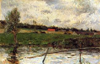 河滨（布列塔尼景观） Riverside (Breton landscape) (1879; France                     )，保罗·高更