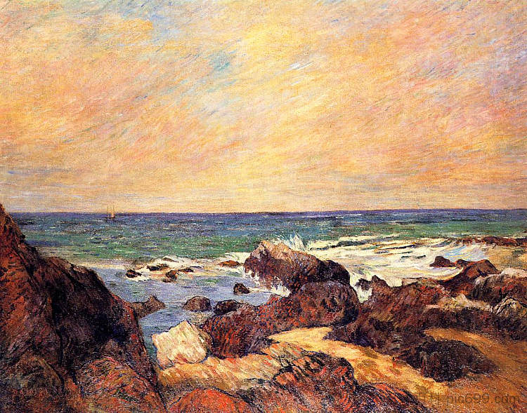 岩石和大海 Rocks and sea (1886; Pont-aven,France  )，保罗·高更