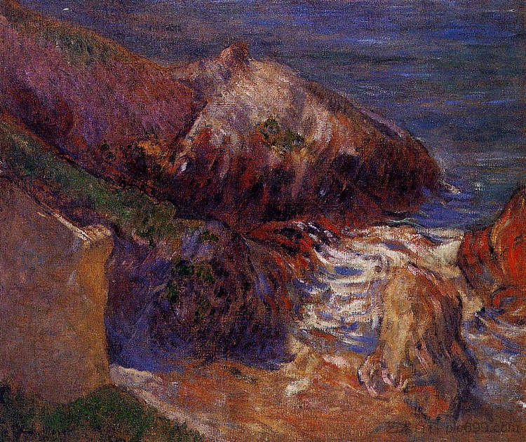 海岸上的岩石 Rocks on the coast (1889; Pont-aven,France  )，保罗·高更