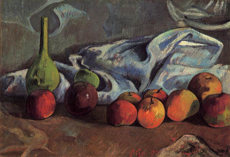 静物与苹果和绿色花瓶 Still life with apples and green vase (1890; France  )，保罗·高更