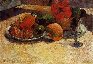 芒果和芙蓉静物 Still life with mangoes and hibiscus (1887; Martinique                     )，保罗·高更