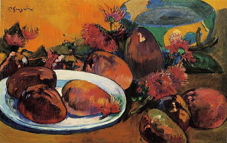 芒果静物 Still life with mangoes (c.1893; French Polynesia  )，保罗·高更