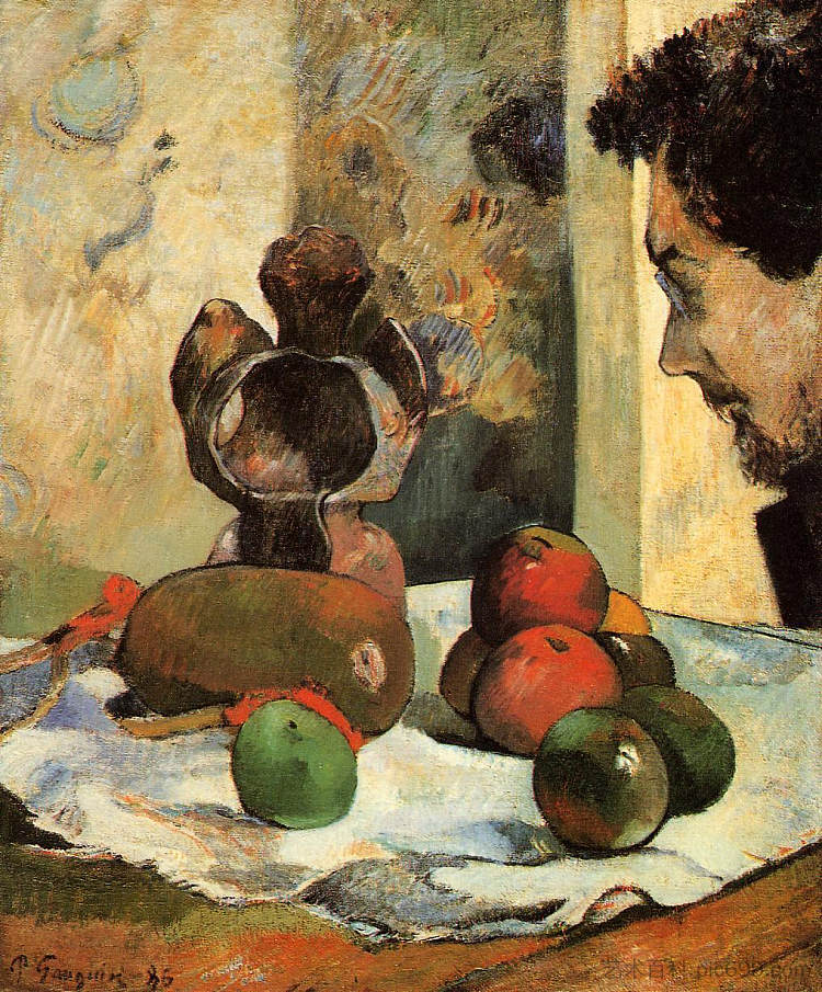 静物与拉瓦尔的轮廓 Still Life with Profile of Laval (1886; France  )，保罗·高更