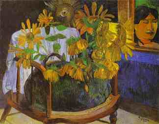 扶手椅上的向日葵静物 Still Life with Sunflowers on an armchair (1901; French Polynesia                     )，保罗·高更