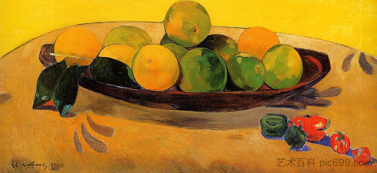 大溪地橙子静物 Still life with Tahitian oranges (1892; French Polynesia  )，保罗·高更