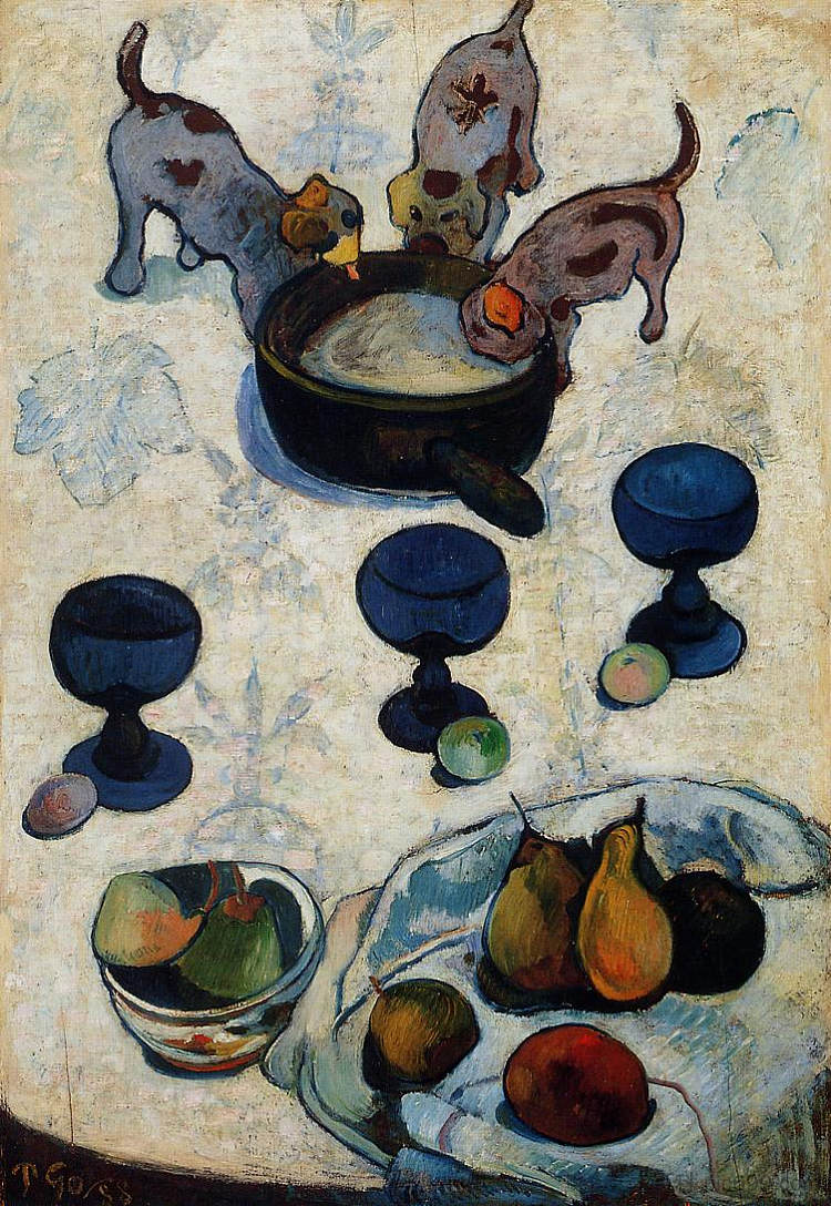 静物与三只小狗 Still Life with Three Puppies (1888; France ),保罗·高更