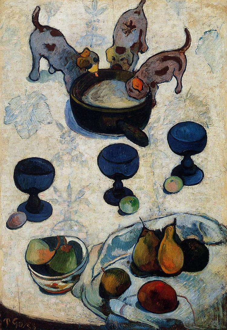 静物与三只小狗 Still Life with Three Puppies (1888; France  )，保罗·高更