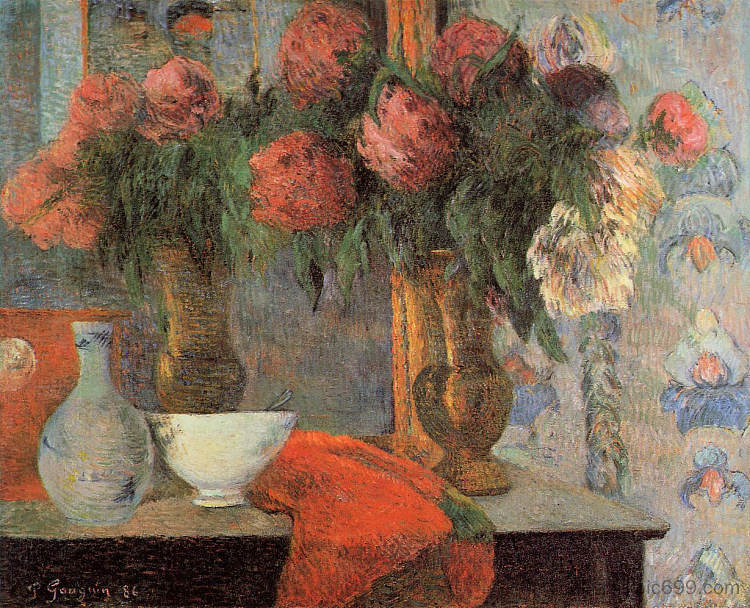 静物与白色碗 Still life with white bowl (1886; France  )，保罗·高更