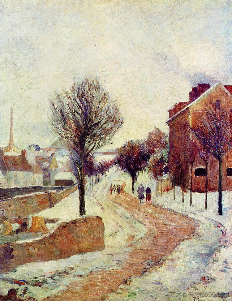 雪下的郊区 Suburb under snow (1886; France  )，保罗·高更