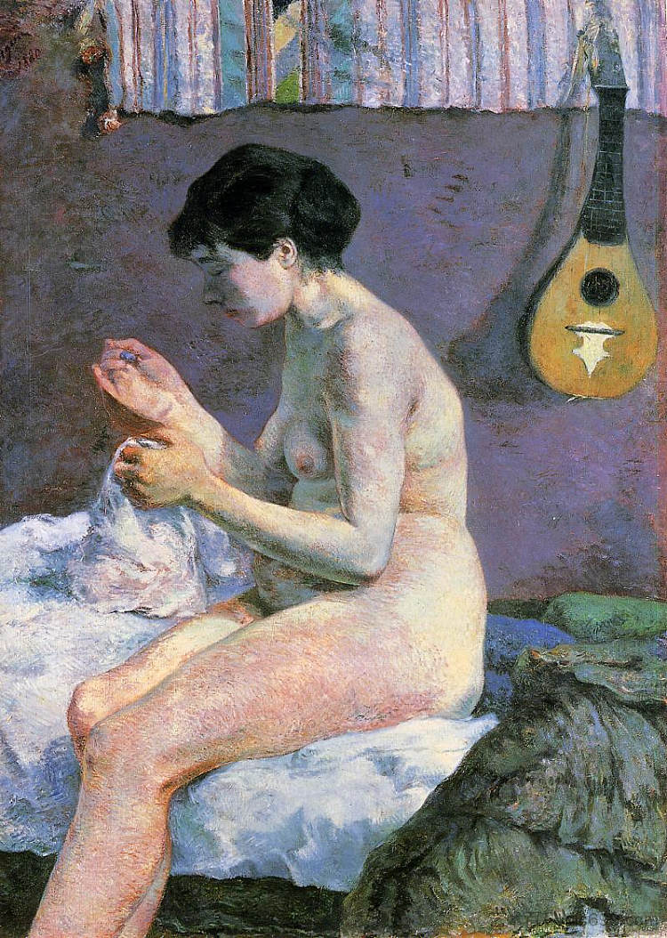 苏珊娜缝纫 - 裸体研究 Suzanne Sewing - Study of a Nude (1880; Paris,France ),保罗·高更