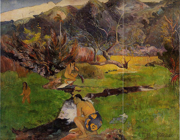 河边的大溪地女人 Tahitian woman near river (1893; French Polynesia ),保罗·高更