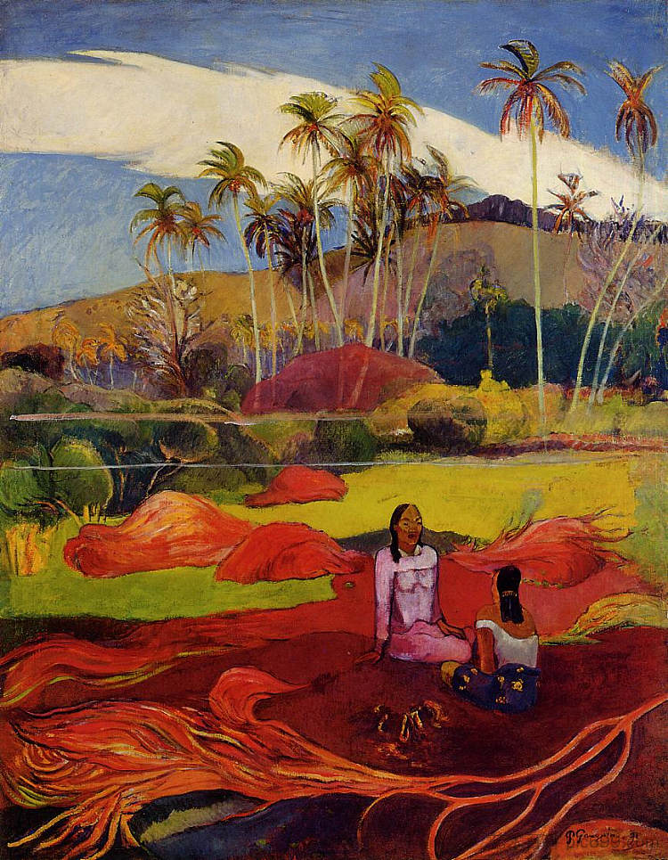 手掌下的大溪地妇女 Tahitian women under the palms (1892; French Polynesia  )，保罗·高更