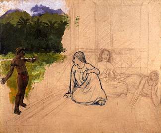 休息的大溪地人（未完成） Tahitians at rest (unfinished) (c.1891; French Polynesia                     )，保罗·高更