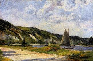 勒布耶悬崖 The cliffs of Le-Bouille (1884; France                     )，保罗·高更