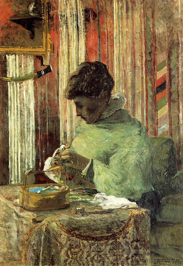 刺绣师或梅特·高更 The embroiderer or Mette Gauguin (1878; Paris,France  )，保罗·高更