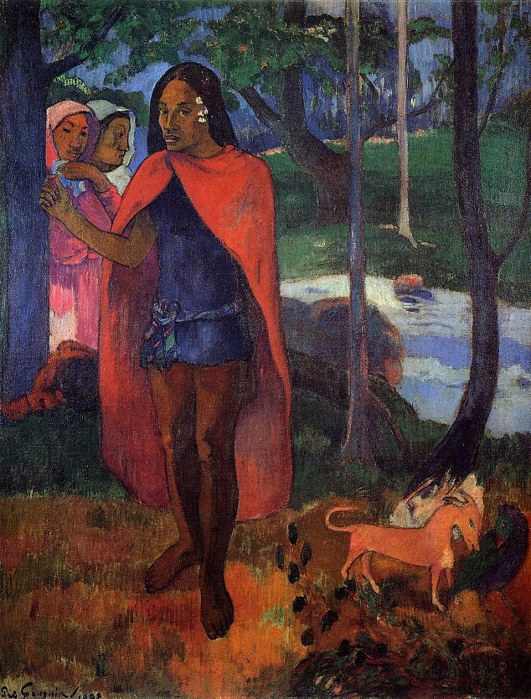 希瓦奥阿的巫师（红斗篷的马克桑人） The Sorcerer of Hiva Oa (Marquesan Man in the Red Cape) (1902; French Polynesia  )，保罗·高更