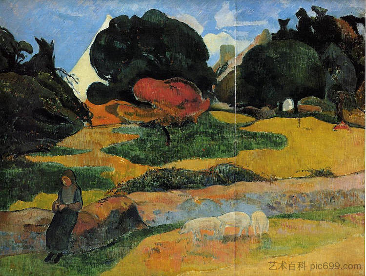 养猪人 The swineherd (1889; Pont-aven,France  )，保罗·高更