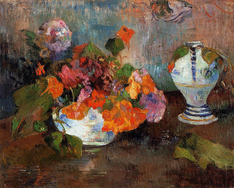 金莲花瓶 The vase of nasturtiums (1886; France ),保罗·高更