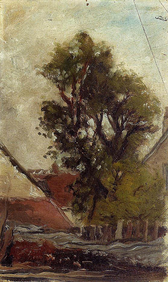 农场院子里的树 Tree in the farm yard (1874; France  )，保罗·高更