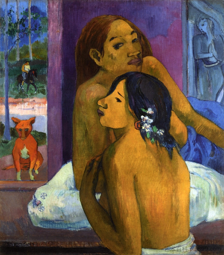 两个女人（花发） Two women (Flowered hair) (1902; French Polynesia  )，保罗·高更