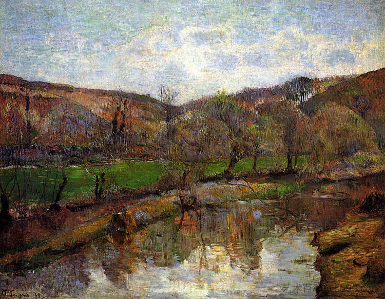 阿文桥上游 Upstream of Pont-Aven (1888; Pont-aven,France  )，保罗·高更