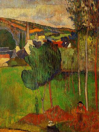 从莱扎文看阿文桥 View of Pont-Aven from Lezaven (1888; France                     )，保罗·高更