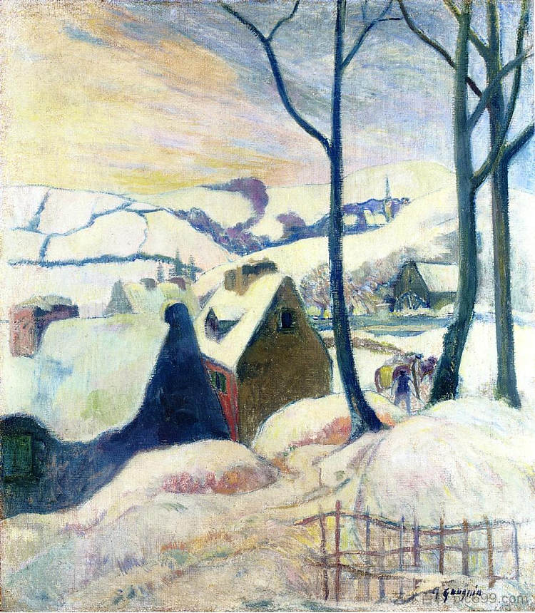 雪地里的村庄 Village in the snow (1894; France  )，保罗·高更