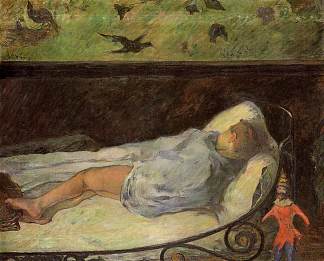 年轻女孩做梦（睡着的孩子的研究） Young Girl Dreaming (Study of a Child Asleep) (1881; Paris,France                     )，保罗·高更