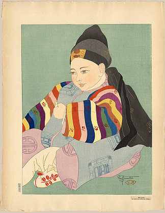 身着礼仪服装的贝贝·科林。首尔 Bebe Coreen En Costume De Ceremonie. Seoul (1934)，保罗贾克勒