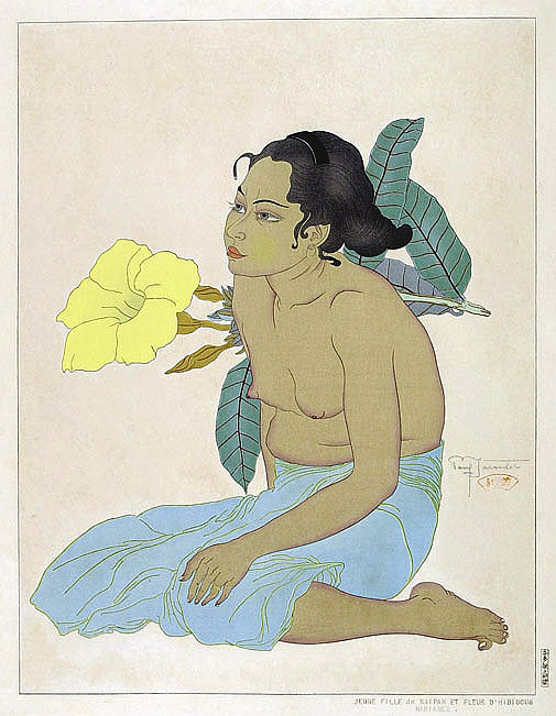 塞班岛的年轻女孩和芙蓉花。娜塔莉 Jeune Fille De Saipan Et Fleurs D'Hibiscus. Marianes (1934)，保罗贾克勒