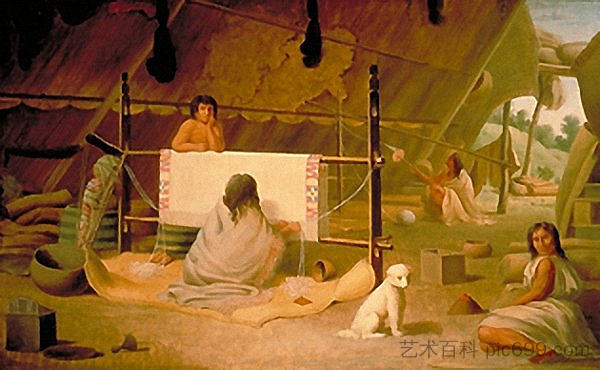 克拉勒姆妇女编织毯子 Clallum Women weaving up an blanket，费奥多尔·索伦采夫