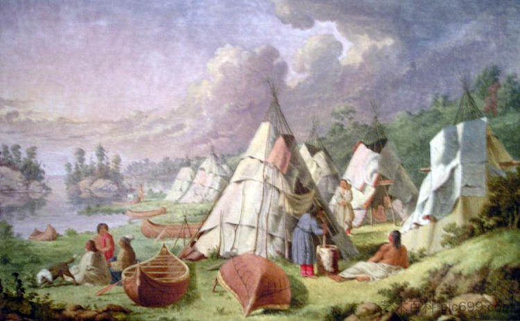 休伦湖群岛之间的营地 保罗凯恩 Encampment Among the Islands of Lake Huron Paul Kane，费奥多尔·索伦采夫