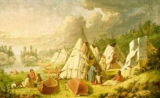 印第安人在休伦湖上的营地 Indian encampment on Lake Huron (1850)，费奥多尔·索伦采夫