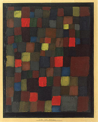 带有朱红色口音的正方形抽象色彩和谐 Abstract Colour Harmony in Squares with Vermillion Accents (1924)，保罗·克利