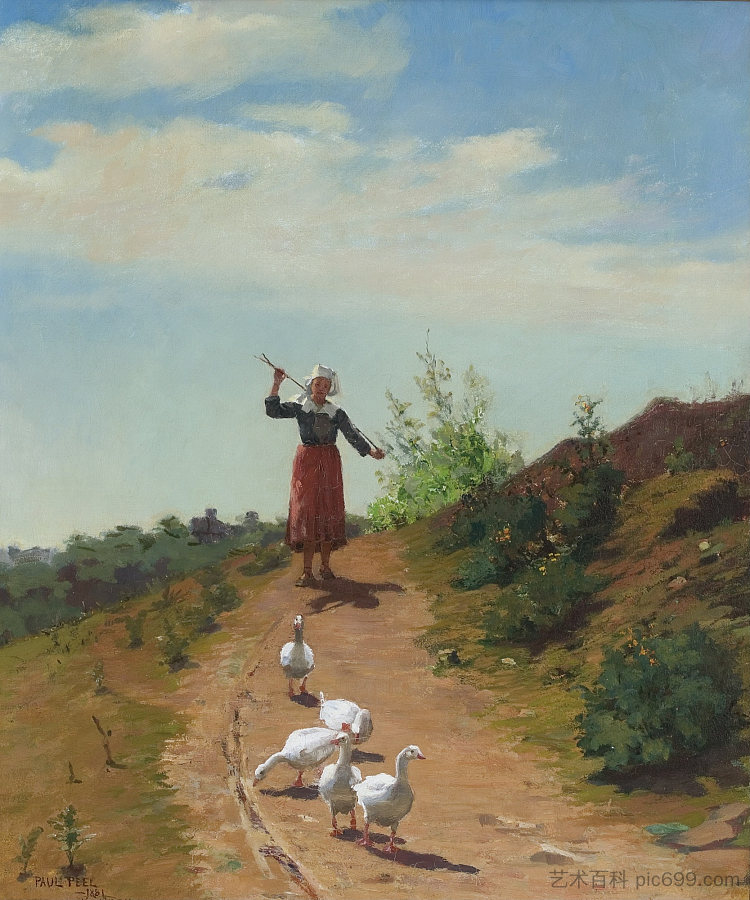 将羊群带回家 Bringing home the flock (1881; France  )，保罗·皮尔